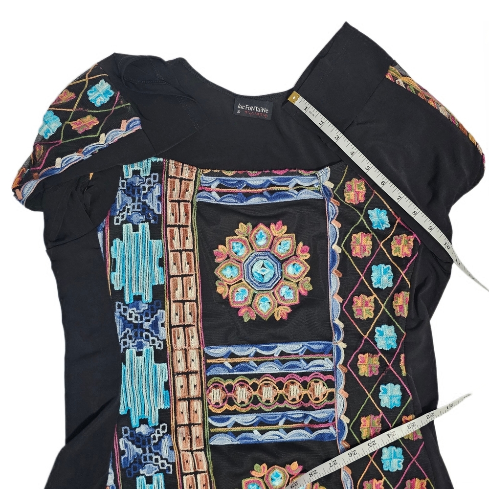 Luc Fontaine Babylone Short Boho Tunic Dress Embroidered Womens Size 10 - Picture 13 of 16